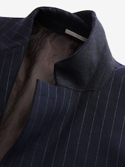 Navy Blue Slim Fit Flannel Stripe Suit Jacket - Image 9 of 11