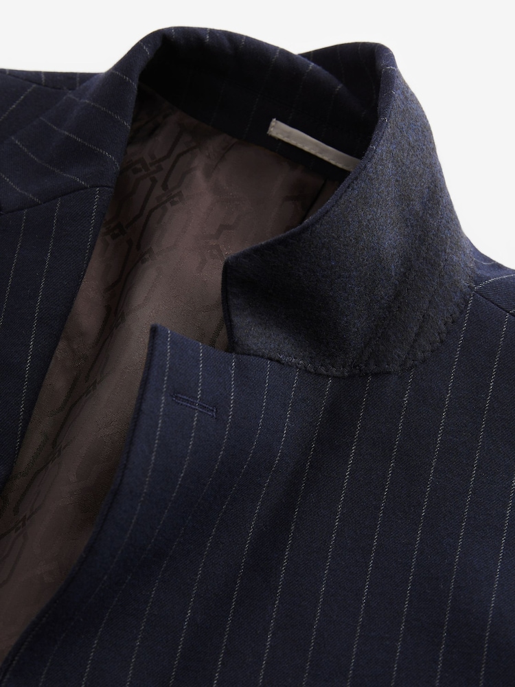 Navy Blue Slim Fit Flannel Stripe Suit Jacket - Image 9 of 11