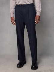 Navy Blue Slim Fit Flannel Stripe Suit Trousers - Image 1 of 9
