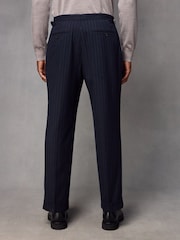 Navy Blue Slim Fit Flannel Stripe Suit Trousers - Image 3 of 9
