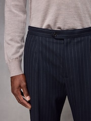 Navy Blue Slim Fit Flannel Stripe Suit Trousers - Image 4 of 9