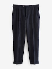Navy Blue Slim Fit Flannel Stripe Suit Trousers - Image 6 of 9