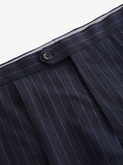 Navy Blue Slim Fit Flannel Stripe Suit Trousers - Image 8 of 9