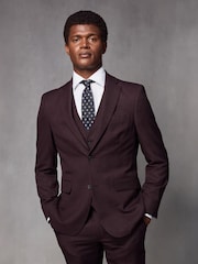 Red Tailored Fit Textured Wool Suit Jacket - Image 1 of 11
