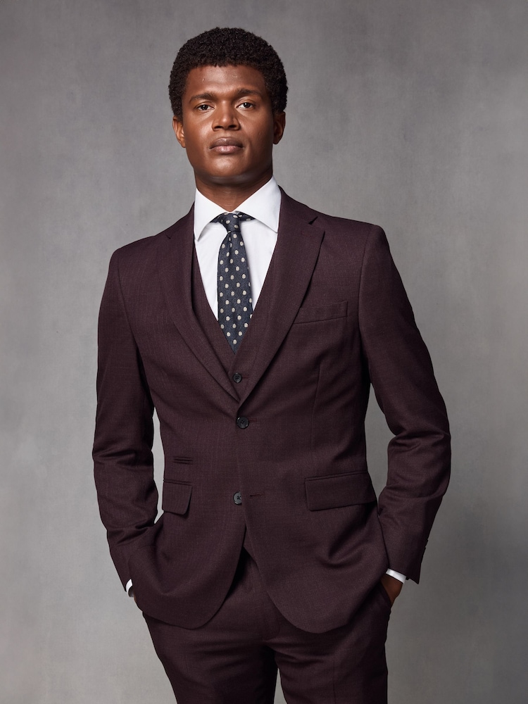 Red Tailored Fit Textured Wool Suit Jacket - Image 1 of 11