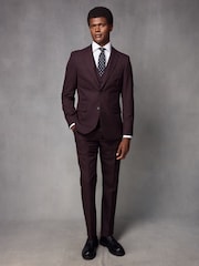 Red Tailored Fit Textured Wool Suit Jacket - Image 2 of 11