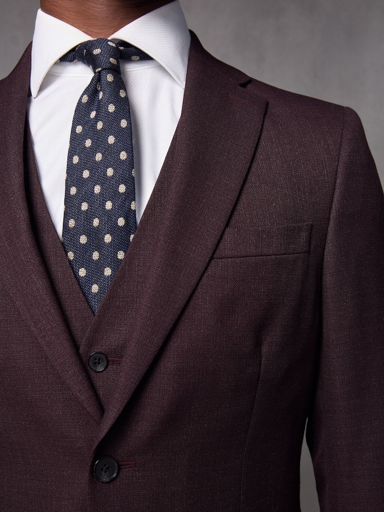 Red Tailored Fit Textured Wool Suit Jacket - Image 3 of 11