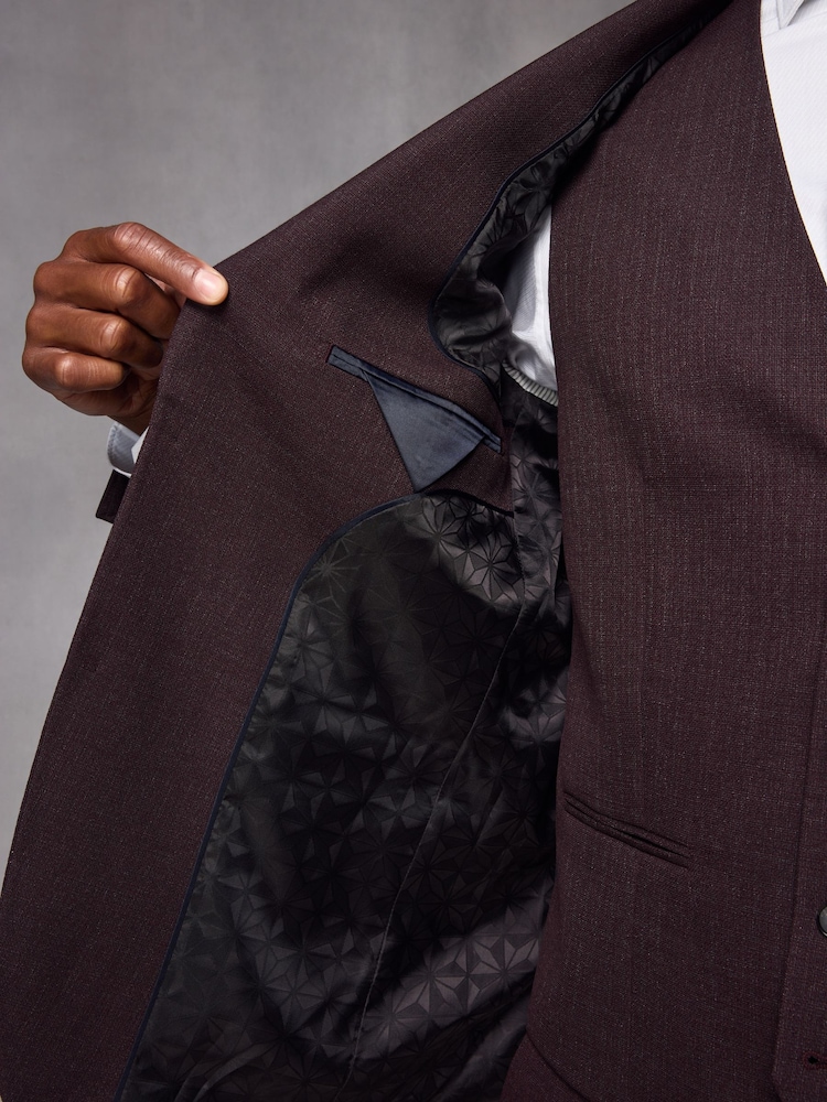 Red Tailored Fit Textured Wool Suit Jacket - Image 6 of 11