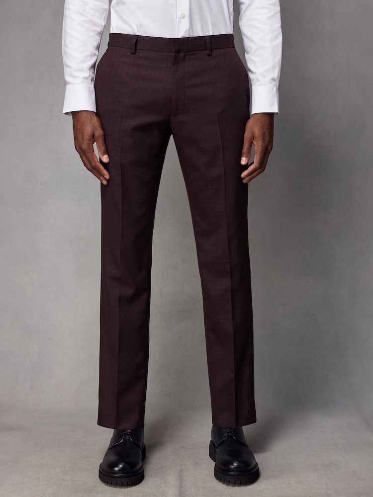 Red Tailored Fit Textured Wool Blend Suit Trousers - Image 1 of 9