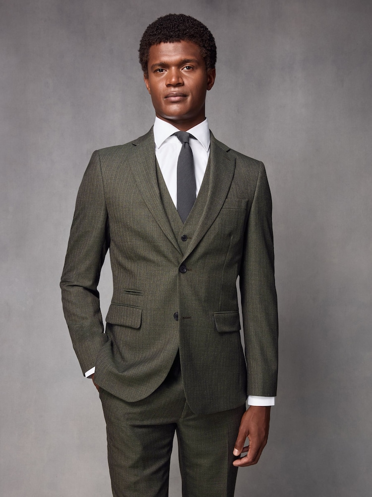 Green Slim Fit Textured Wool Suit Jacket - Image 1 of 10