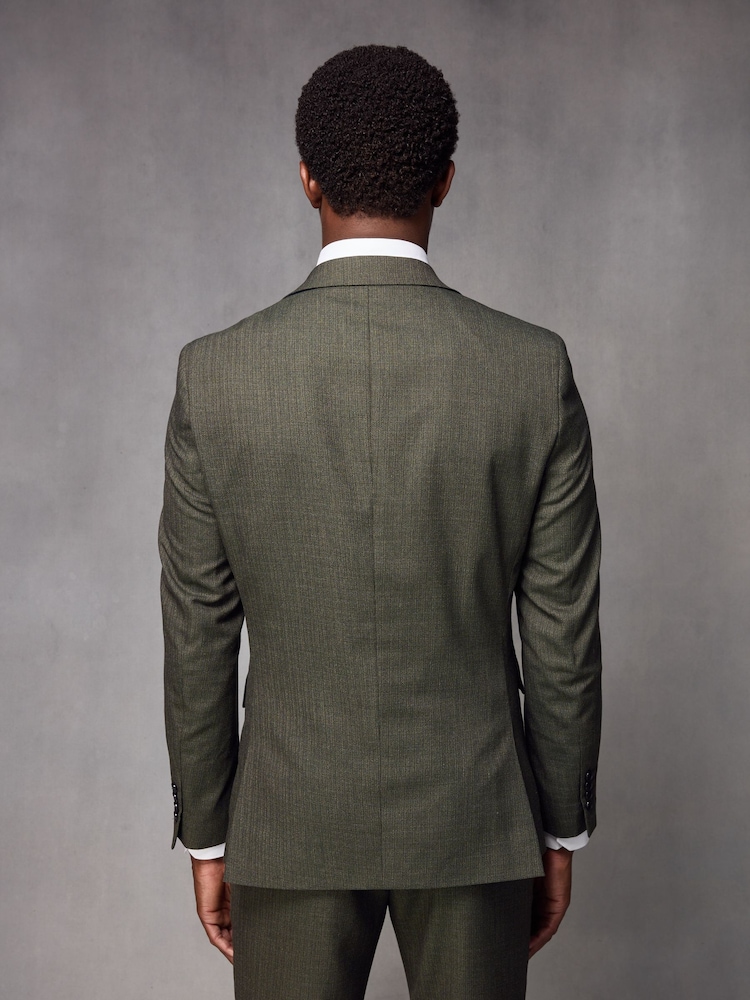 Green Slim Fit Textured Wool Suit Jacket - Image 2 of 10