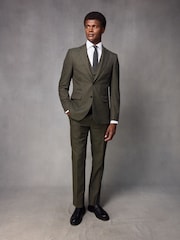 Green Slim Fit Textured Wool Suit Jacket - Image 3 of 10