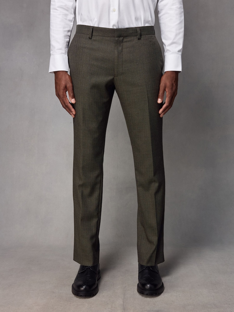 Green Slim Fit Textured Wool Suit Trousers - Image 1 of 9