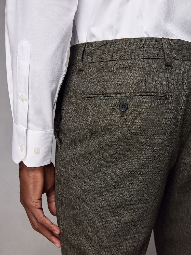 Green Slim Fit Textured Wool Suit Trousers - Image 3 of 9
