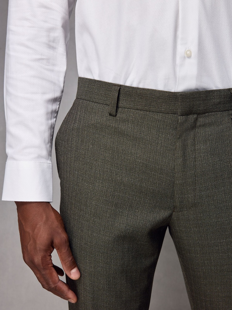 Green Slim Fit Textured Wool Suit Trousers - Image 5 of 9