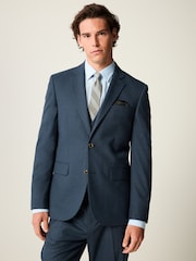 Blue Slim Fit Textured Flannel Suit Jacket - Image 1 of 9