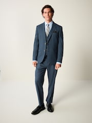 Blue Slim Fit Textured Flannel Suit Trousers - Image 2 of 9