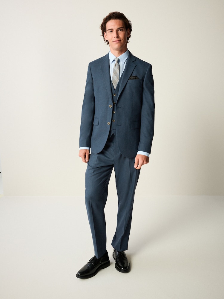 Blue Slim Fit Textured Flannel Suit Trousers - Image 2 of 9