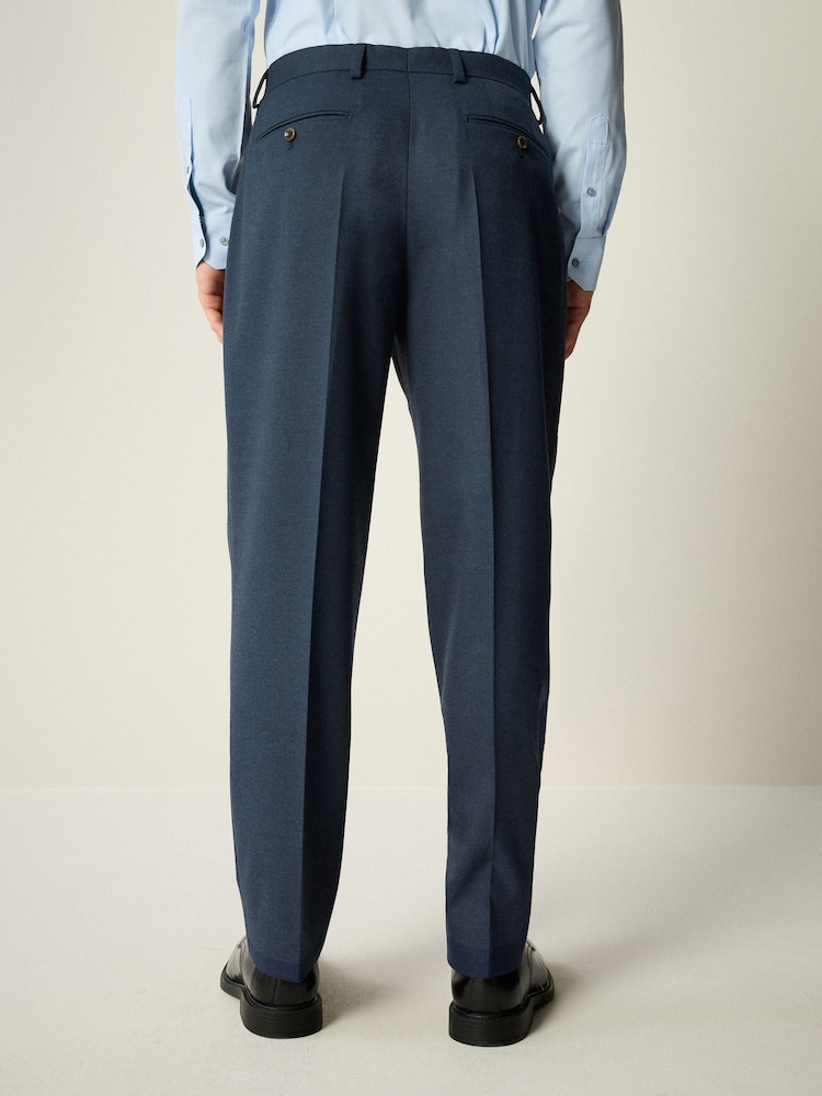 Bleu - Pantalons de costume en flanelle texturée coupe ajustée - Image 3 of 9