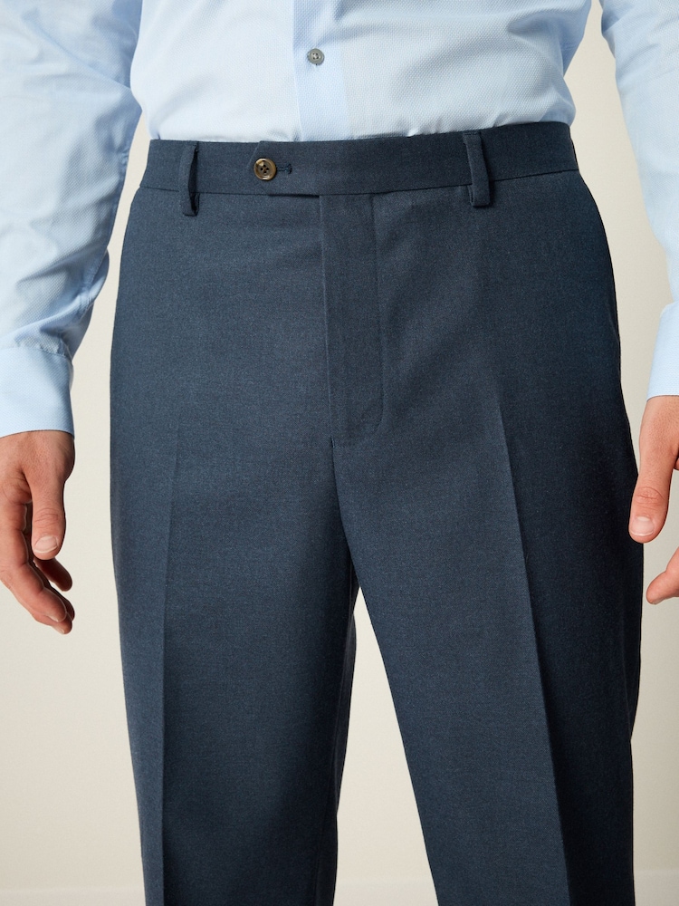 Bleu - Pantalons de costume en flanelle texturée coupe ajustée - Image 4 of 9