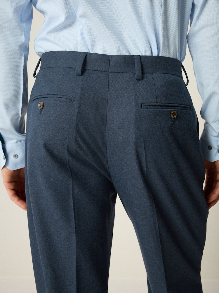Bleu - Pantalons de costume en flanelle texturée coupe ajustée - Image 5 of 9