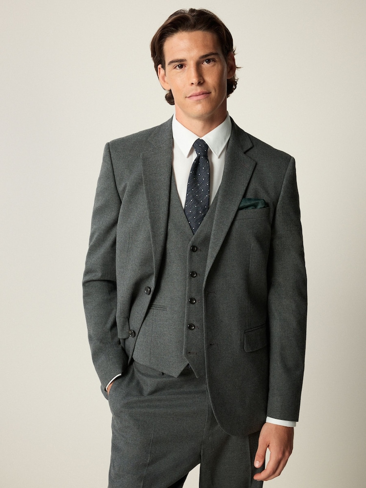 Szary - Slim Fit Flannel Suit Jacket - Image 1 of 10