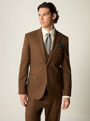 Brązowy - Slim Fit Flannel Suit Jacket - Image 1 of 10