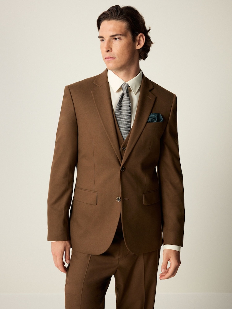 Brązowy - Slim Fit Flannel Suit Jacket - Image 1 of 10