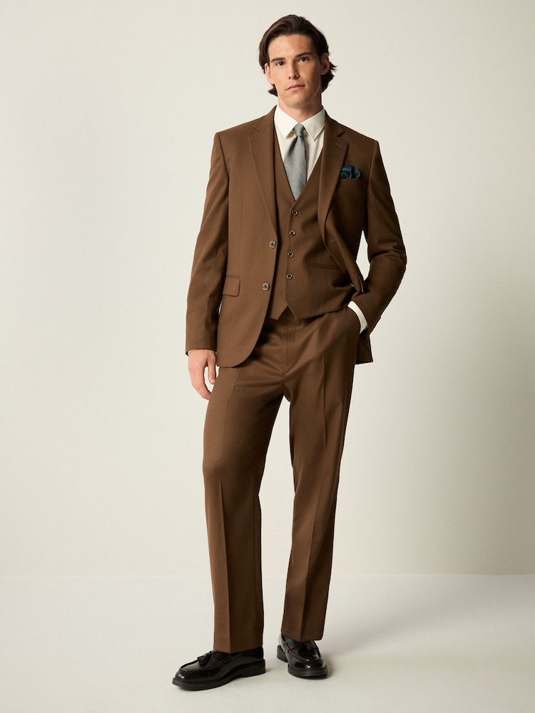 Brązowy - Slim Fit Flannel Suit Jacket - Image 2 of 10