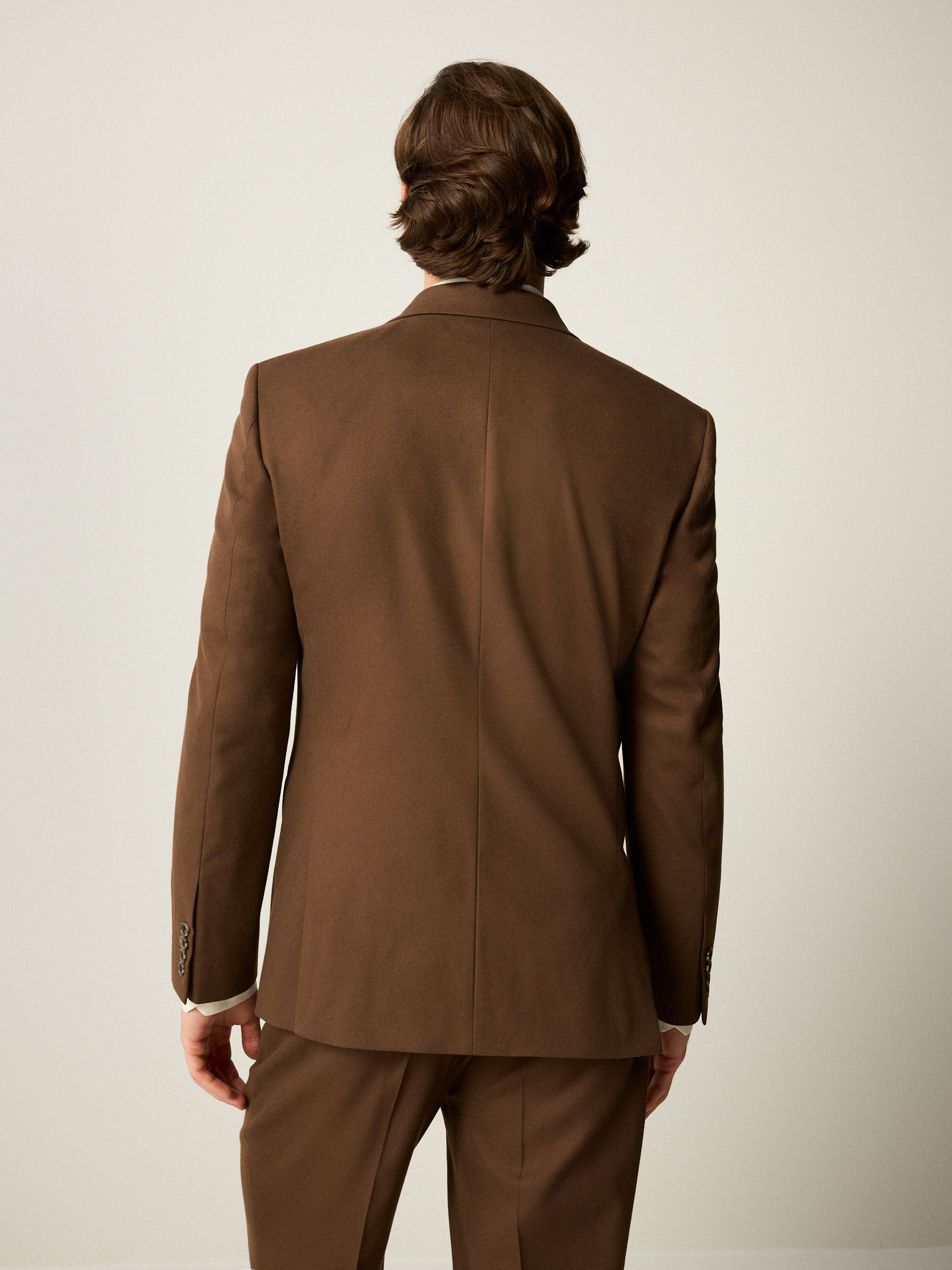 Buy Brown Slim Fit Flannel Suit Jacket from Next Romania