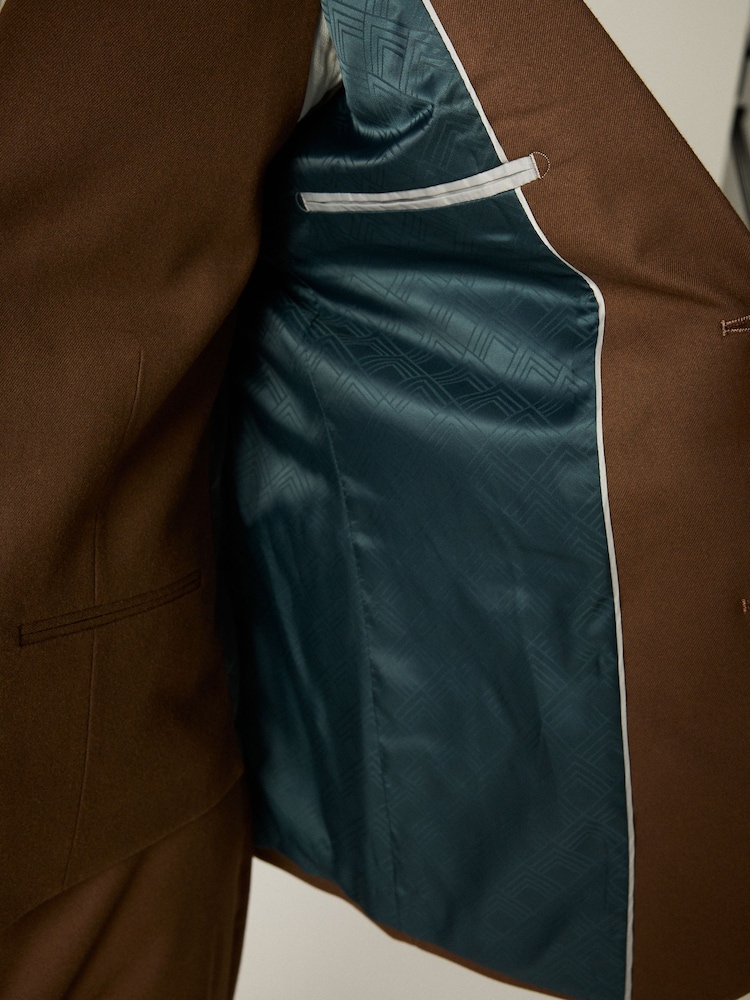Brun - Coupe ajustée Flannel Costume Veste - Image 5 of 10