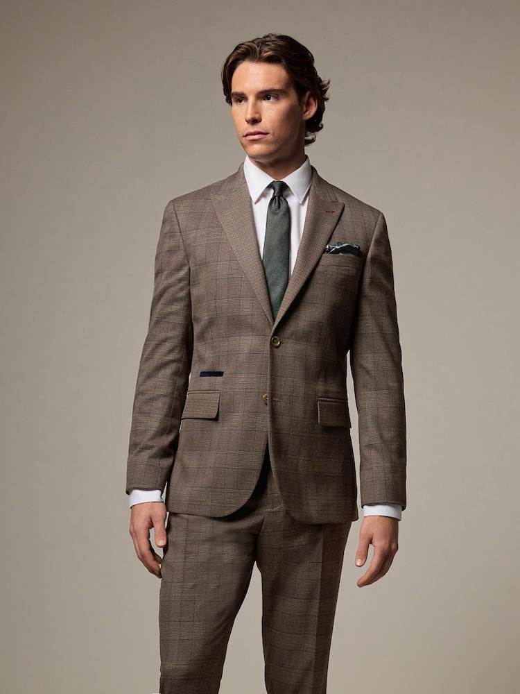 Brown Trimmed Check Suit Jacket - Image 1 of 1