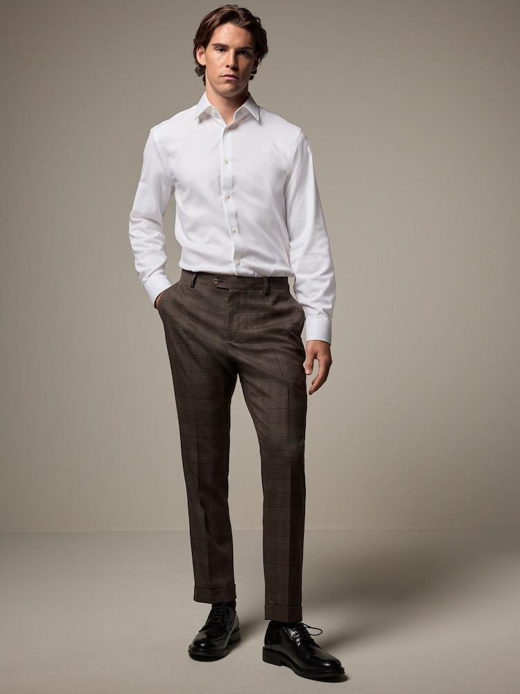 Brun - Pantalon de costume marron à carreaux garnis - Image 2 de 9