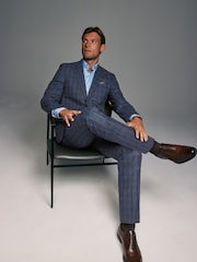 Navy Blue Tailored Fit Brushed Check Suit Jacket - Image 1 of 1
