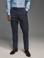 Navy Blue Tailored Fit Brushed Check Suit Trousers - Image 1 of 8