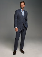 Navy Blue Tailored Fit Brushed Check Suit Trousers - Image 2 of 8