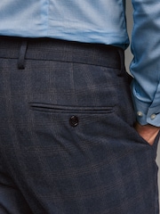 Navy Blue Tailored Fit Brushed Check Suit Trousers - Image 3 of 8