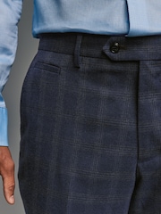 Navy Blue Tailored Fit Brushed Check Suit Trousers - Image 4 of 8