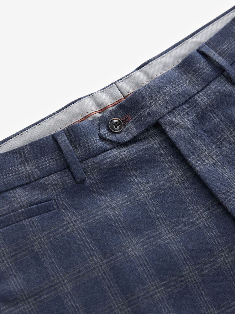 Navy Blue Tailored Fit Brushed Check Suit Trousers - Image 8 of 8