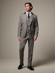 Neutral Tailored Fit Trimmed Check Suit Trousers - Image 3 of 10