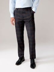 Navy Tailored Fit Trimmed Check Suit Trousers - Image 1 of 9