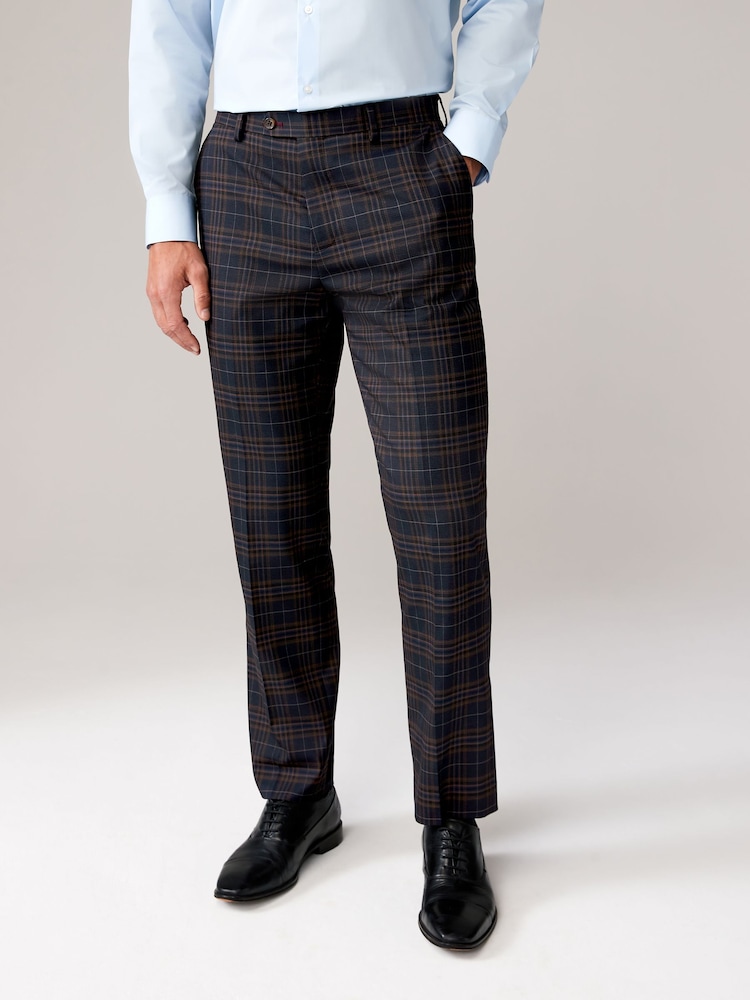 Navy Tailored Fit Trimmed Check Suit Trousers - Image 1 of 9