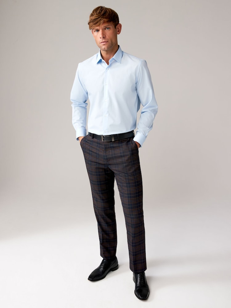 Navy Tailored Fit Trimmed Check Suit Trousers - Image 2 of 9