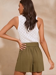Lipsy Green Belted Shorts With A Touch Of Linen - Image 2 of 4