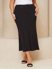 Lipsy Black Curve Maxi Skirt With Touch Of Linen - Image 1 of 4