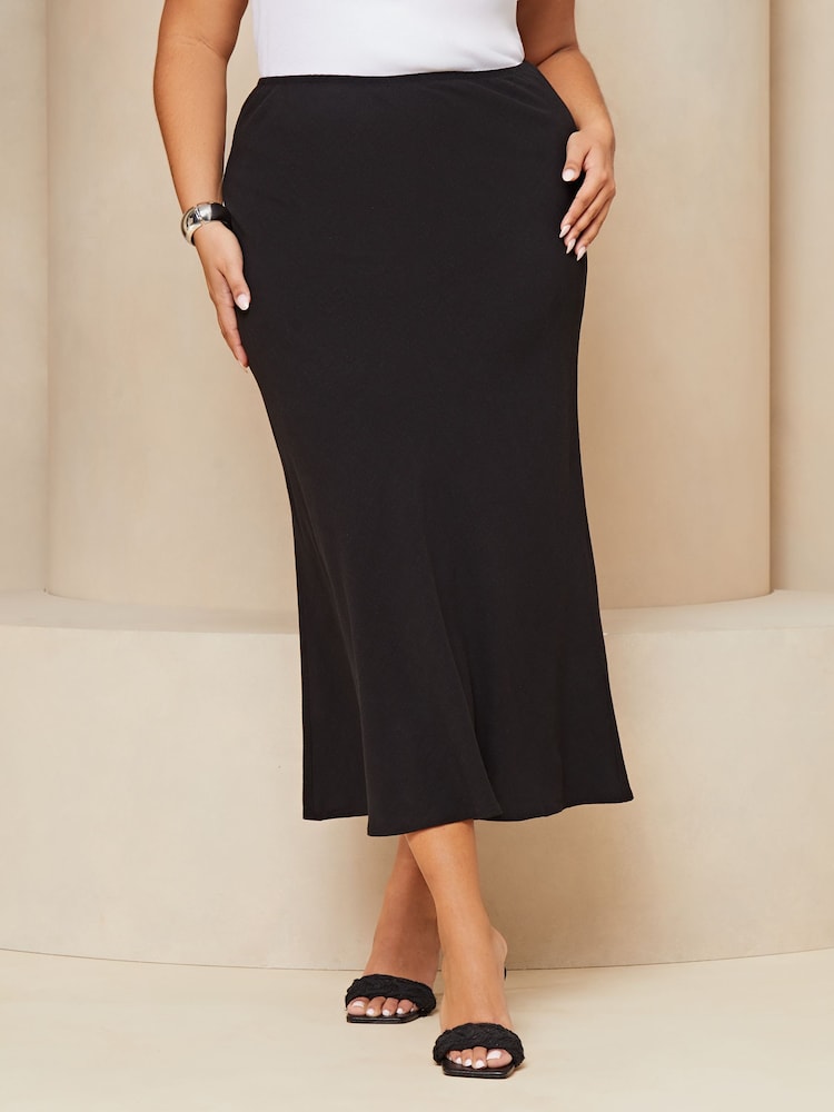 Lipsy Black Curve Maxi Skirt With Touch Of Linen - Image 1 of 4 Lipsy Black Curve Maxi Skirt With Touch Of Linen - Image 1 of 4