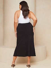 Lipsy Black Curve Maxi Skirt With Touch Of Linen - Image 2 of 4