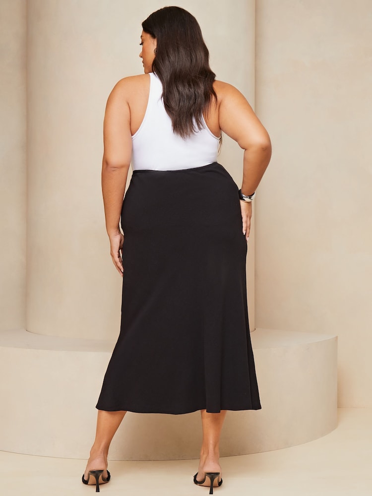Lipsy Black Curve Maxi Skirt With Touch Of Linen - Image 2 of 4