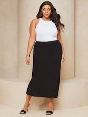 Lipsy Black Curve Maxi Skirt With Touch Of Linen - Image 3 of 4