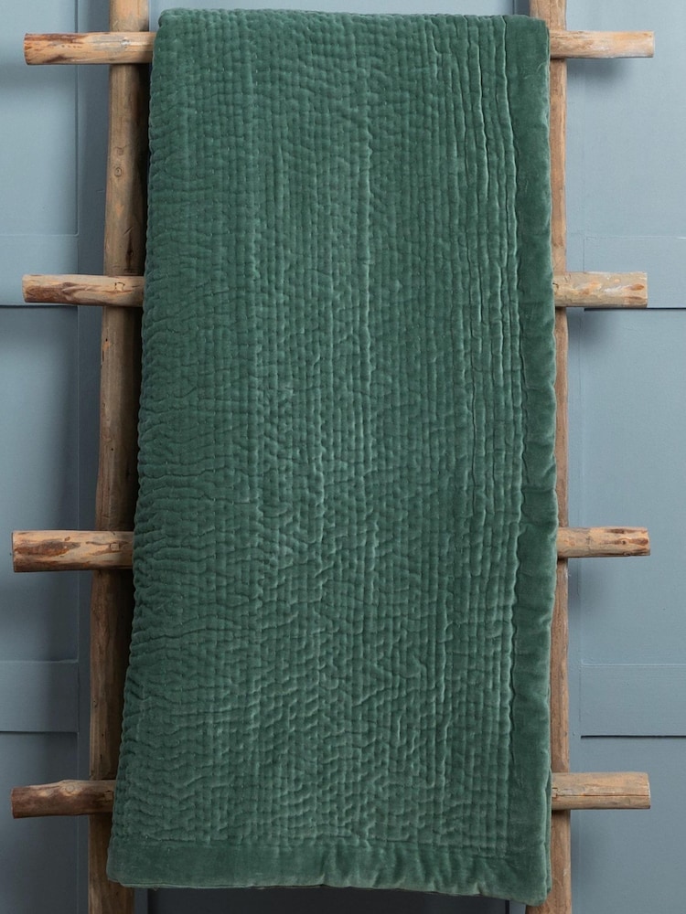 Voyage Seafoam Green Haze Velvet 100% Cotton Throw - Image 1 of 2